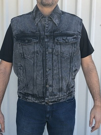 (image for) Men's Gray Denim 6 button front vest with snap down collar